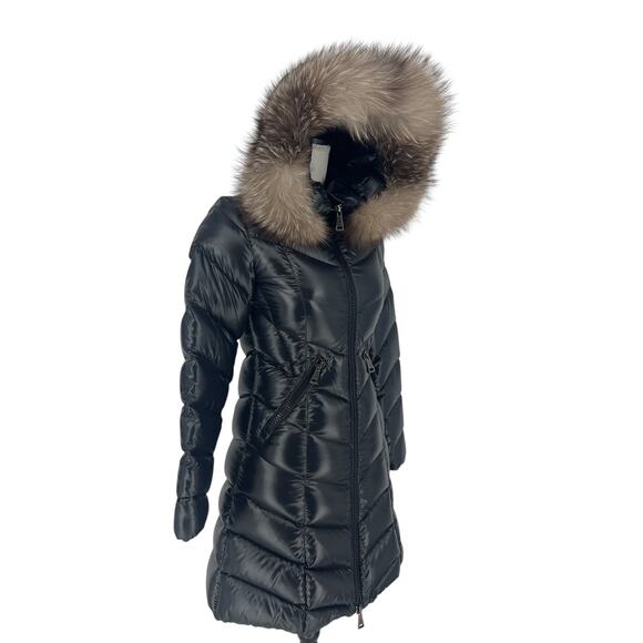Moncler Fulmarus Fox Fur Trimmed Long Down Jacket in Black - Picture 10 of 16